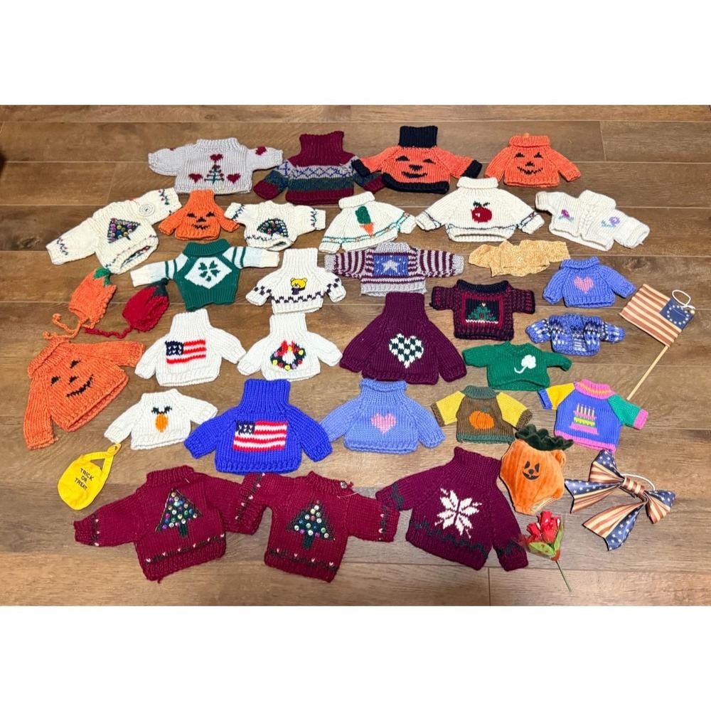 Large Lot of 30 Boyds Bears sweaters Various sizes + extras